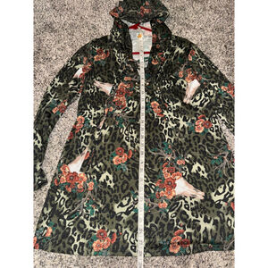 Women's Lilypad Olive Green Leopard Floral Hooded Tunic M​